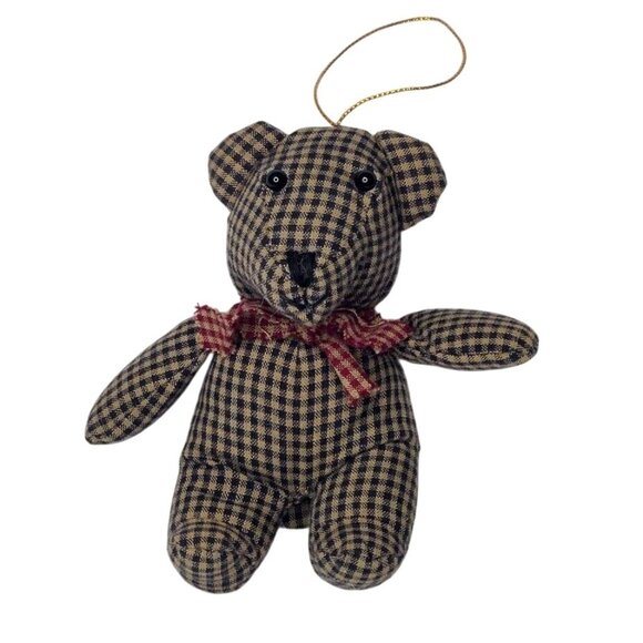 Boyds Bears Other - 1990 Boyds Bears Collection Gingham Homespun Plaid Flannel Plush Ornament Blue